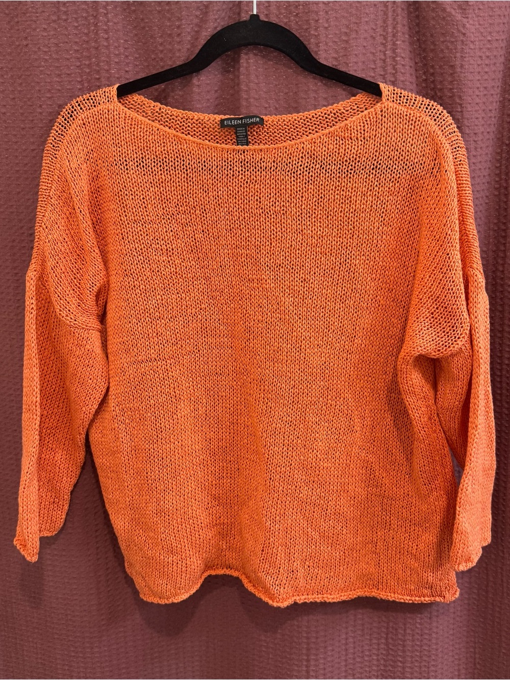 Eileen Fisher Lightweight Boxy Crewneck Sweater in Bright Orange